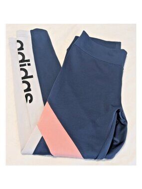 Adidas Women’s Colorblock Leggings Blue Pink Gray Athletic Workout Pants